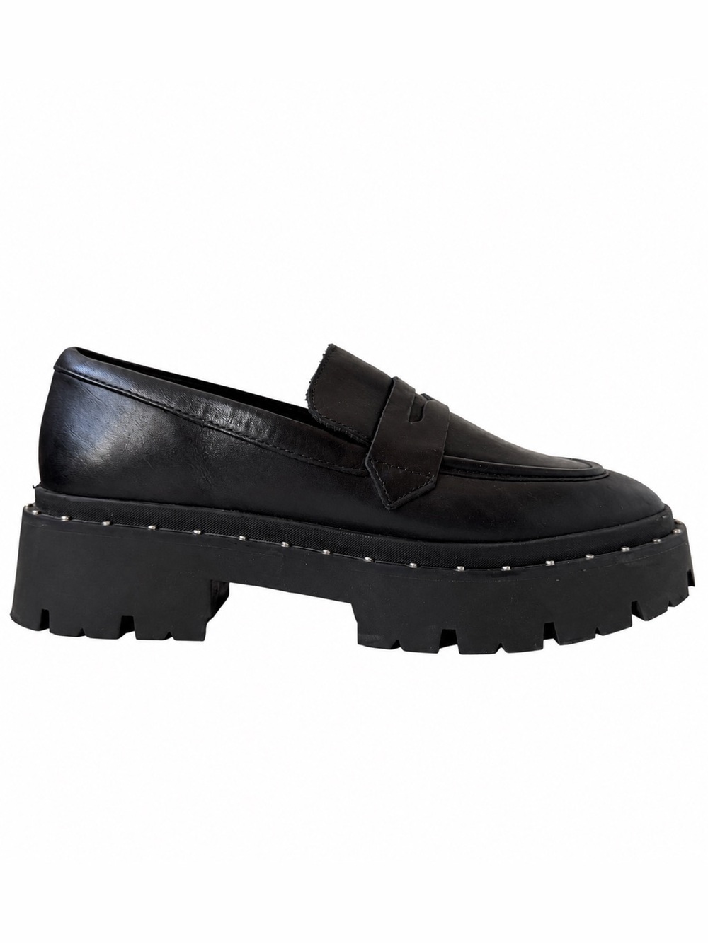 Schutz Christie Studs Black Leather Chunky Lug Sole Penny Loafers Women’s 7B